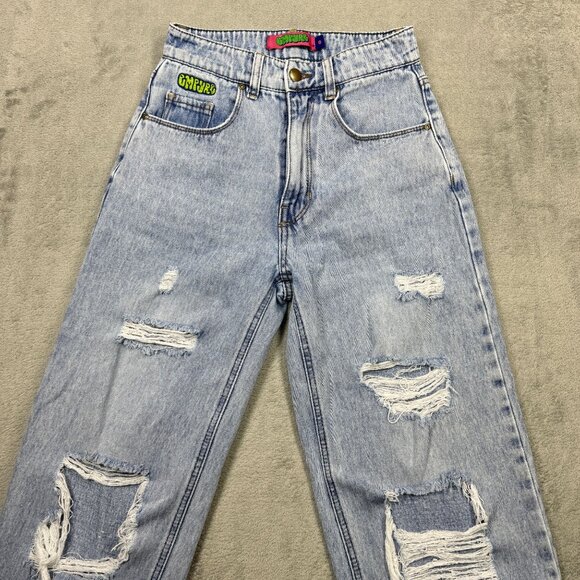 EMPYRE Tori Womens 0 Distressed Y2K Skate Jeans Relaxed Denim High Waist Ripped - Picture 3 of 11